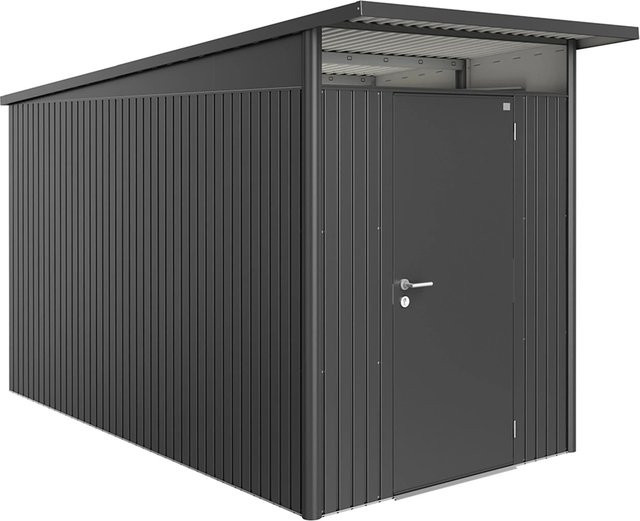 Biohort Gerätehaus AvantGarde aus Metall mit Pultdach und Standardtür, Dunkelgrau-metallic, B/T/H: 174 x 334 x 222 cm - Bild 1