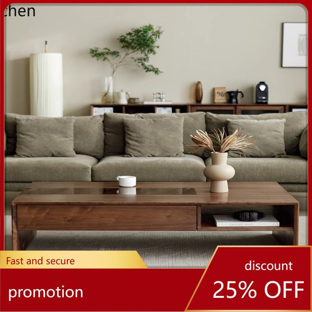 YFY Couchtisch aus massivem Walnussholz in Schwarz und Naturholz, moderner TV-Schrank für dein Wohnzimmer - Bild 1