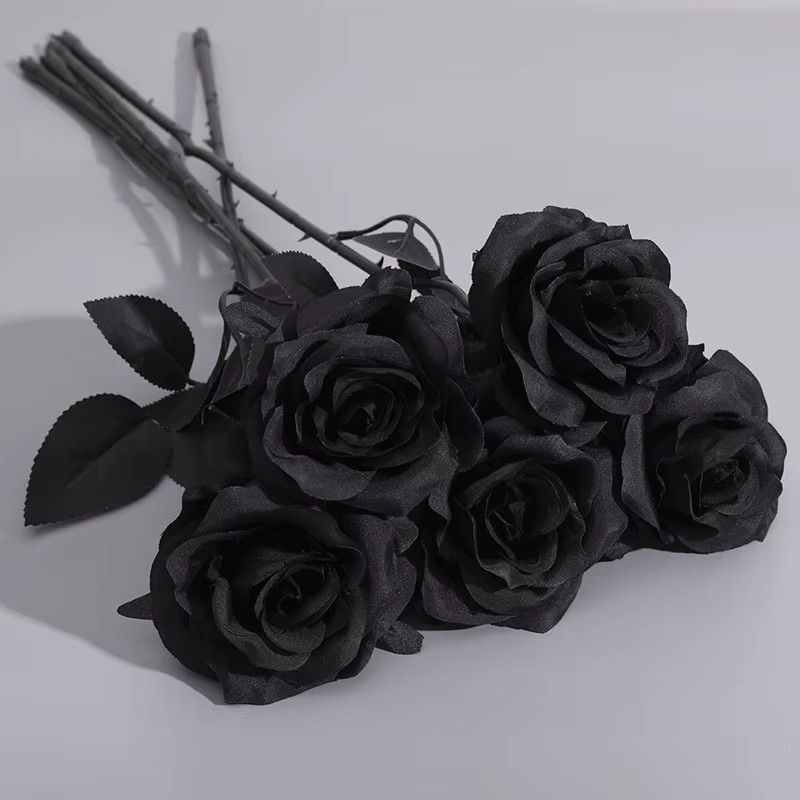 Uflower Einzelne Rose Schwarz als künstliche Dekoration im Gothic Stil für Halloween und Hausgarten - Bild 2