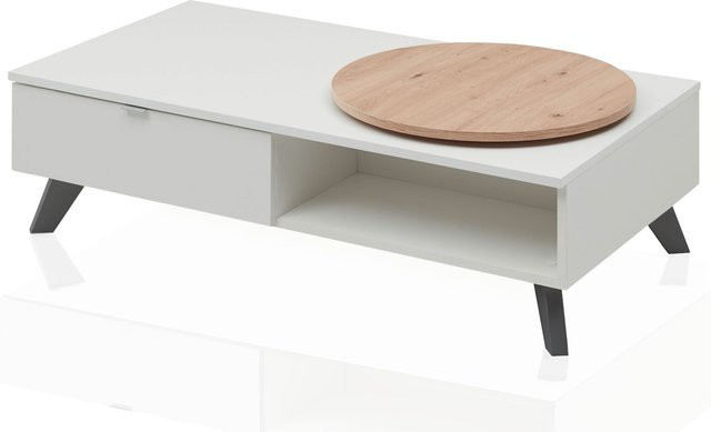 Aileenstore Couchtisch mit Drehteller und Schublade in Weiß - Bild 1