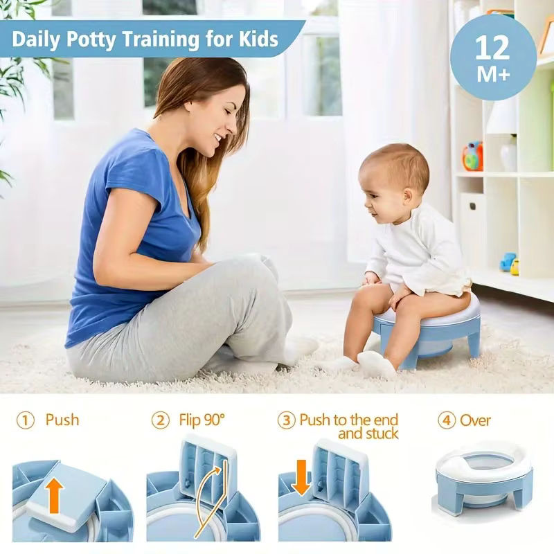 Two Dads 3 in 1 Baby Toilettensitz faltbares Reise-Töpfchen mit Tasche für Jungen und Mädchen, Blau - Bild 3