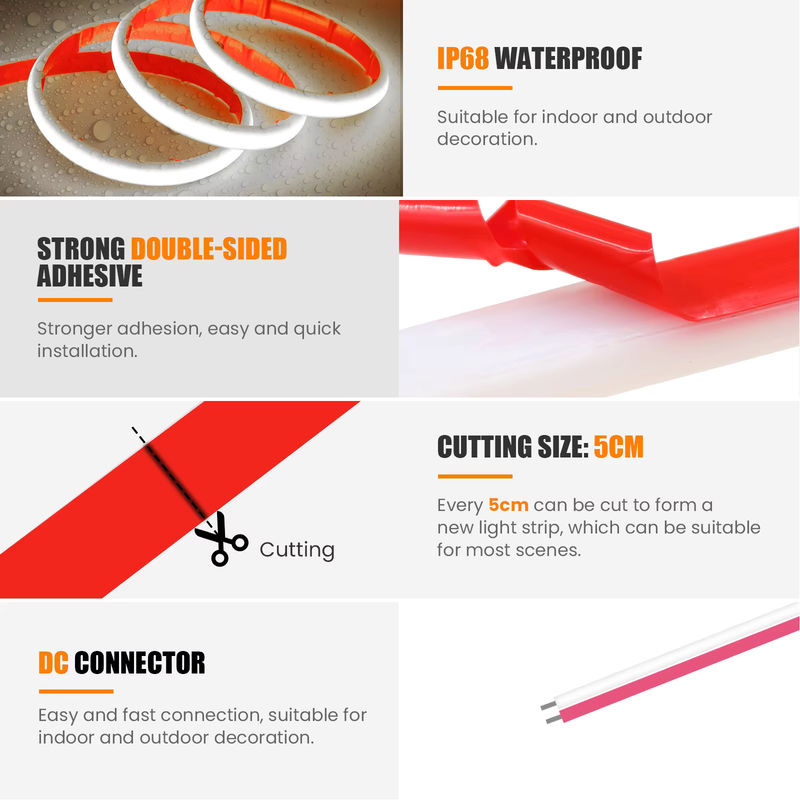 XUNATA COB-LED-Streifen IP68 wasserdicht, flexibles Neonlicht-Band aus Silikon, RGB in Weiß, Rot, Grün, Blau und Gelb - Bild 5