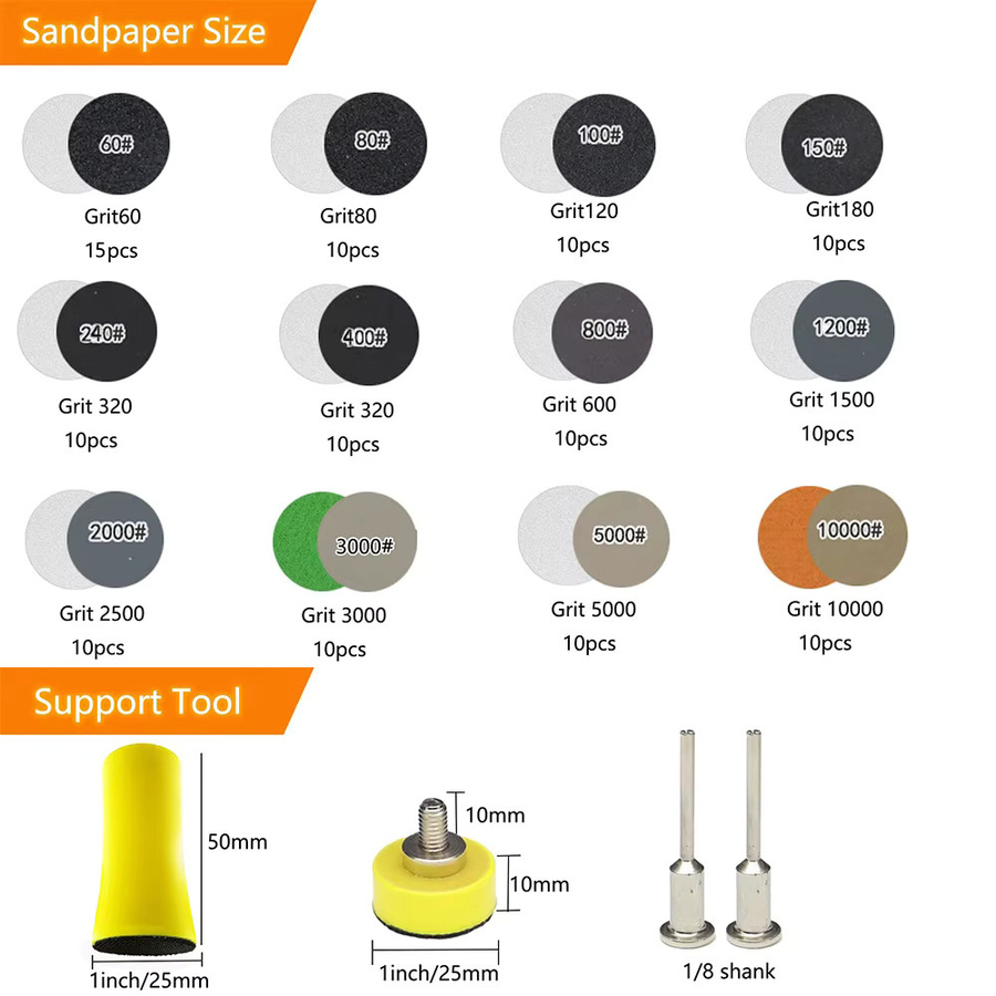 VIBRATITE Schleifscheiben Set mit Stützplatte und Schaumstoff-Pufferpads, 187 Stück, Multicolor, Durchmesser: 2,5 cm, Körnung 60 bis 10.000, für Nass- und Trockenschleifen - Bild 3