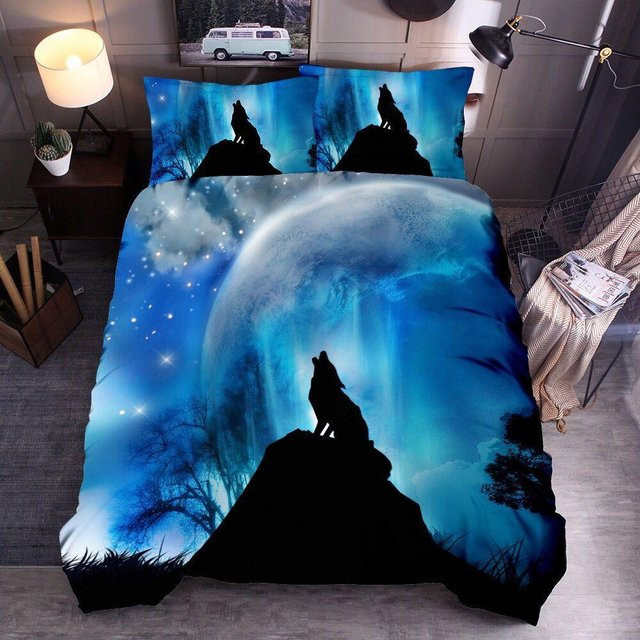 Binchi Outdoor Product Bettwäscheset Wolf 3D-Druck Blau, B/H: 140 x 210 cm - Bild 1