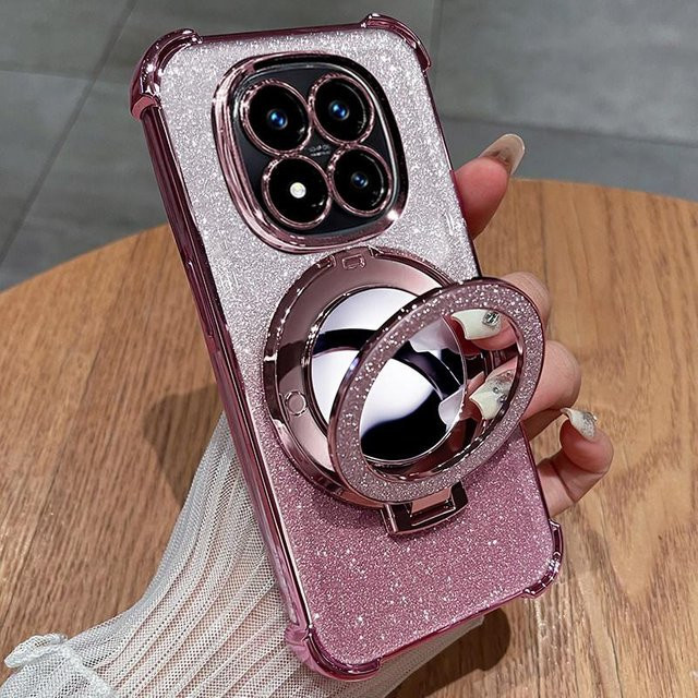 Xiaomi Silikonhülle mit Spiegel und Glitzer für Redmi Note 15 Pro 5G und Redmi Note 15 Pro Plus in Pink mit Kamera-Schutz und Airbag-Funktion - Bild 1