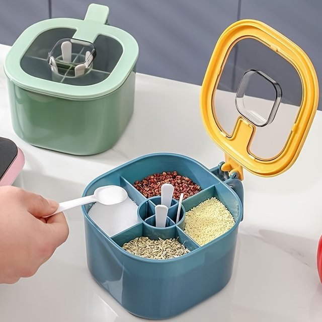 4-in-1 Gewürzbox in Blau mit Deckel und vier Löffeln aus Kunststoff für deine Küche - Bild 1