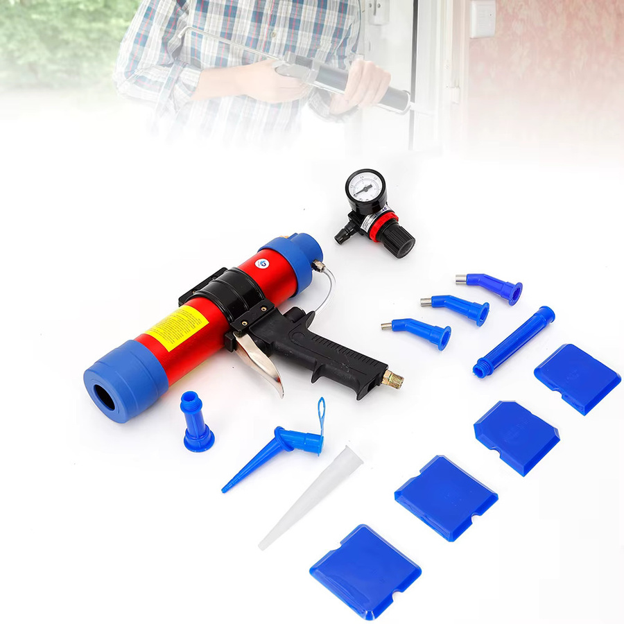 Pneumatischer Kartuschenspender von TOOL1SHOoo mit Silikonpistole und Zubehör, 310 ml, rot/mehrfarbig - Bild 2