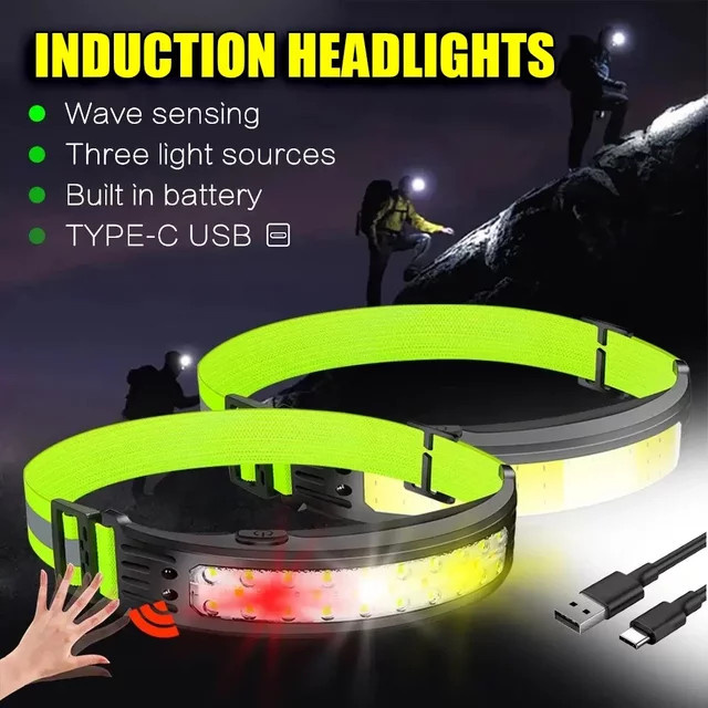 XIWANGFIRE LED COB Stirnlampe mit Bewegungsmelder, USB wiederaufladbare wasserdichte LED-Taschenlampe für Outdoor, Camping und Angeln - Bild 1
