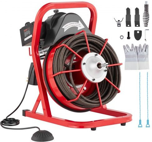 VEVOR Elektrische Rohrreinigungsmaschine mit 22,8 m Spirale und 4 Fräsköpfen, 370W Abflussreiniger für Rohre von 5 cm bis 10 cm mit Fußschalter - Bild 1