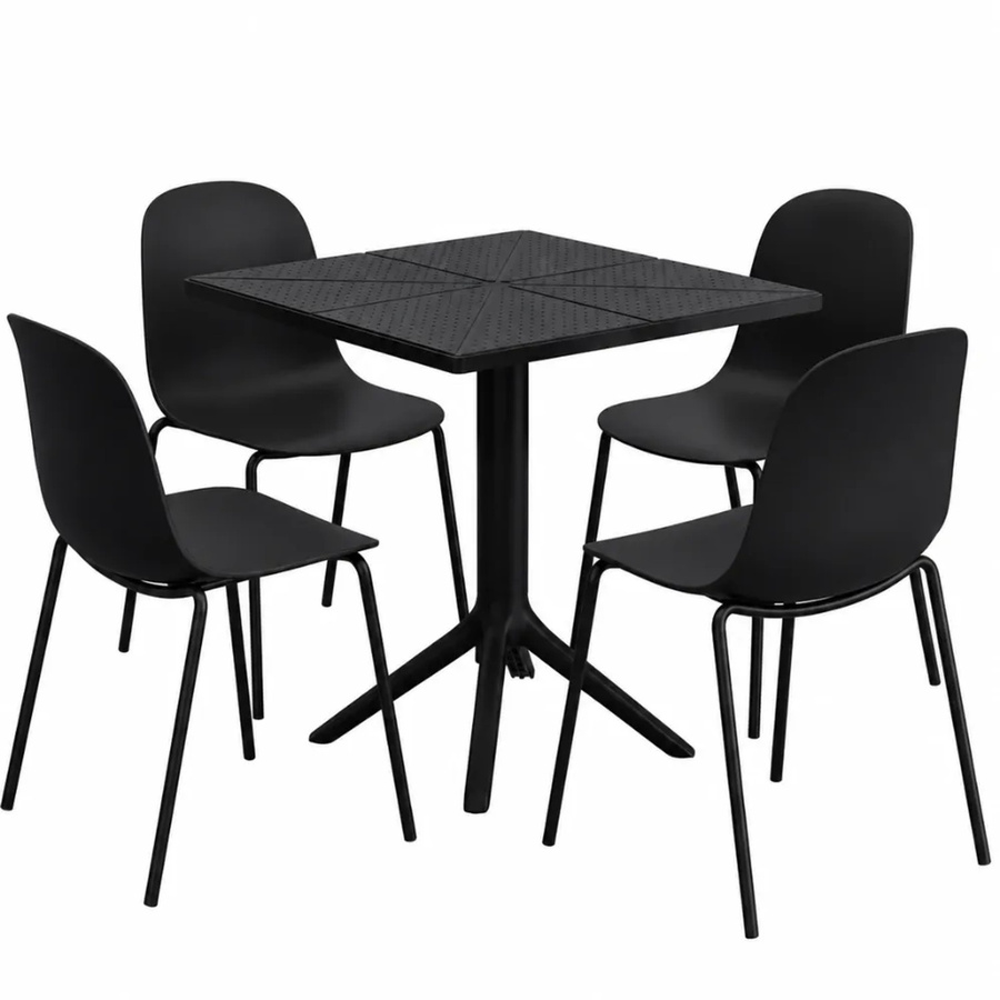 DELUKE Gartenmöbel-Set IDA mit Tisch und 4 Stühlen aus Polypropylen in Schwarz Matt, B/T/H: 166 x 162 x 85 cm - Bild 2