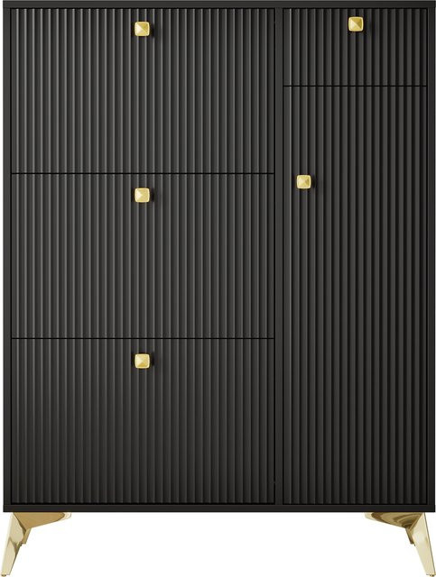 Schuhschrank RN Store mit 3 Klappen in Schwarz, moderner Schuhkipper mit Wellenoptik, B/T/H: 90 x 25 x 121 cm - Bild 1