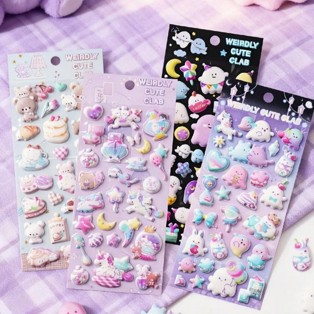 4 Stück Kawaii Bär 3D Puffy Sticker mit Nachtleuchteffekt in Multicolour für Scrapbooking und Journaling - Bild 1