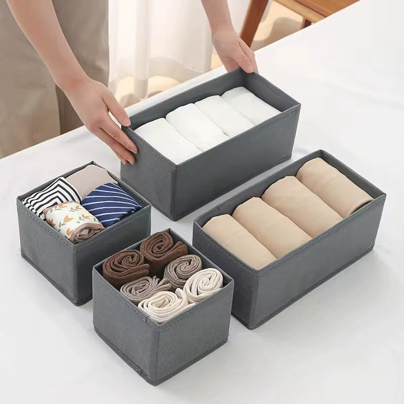 3-teiliges KindFuny Unterwäsche-Aufbewahrungsbox Set aus Stoff mit Trennern in Beige und Grau für Socken, Unterwäsche und Krawatten - Bild 2
