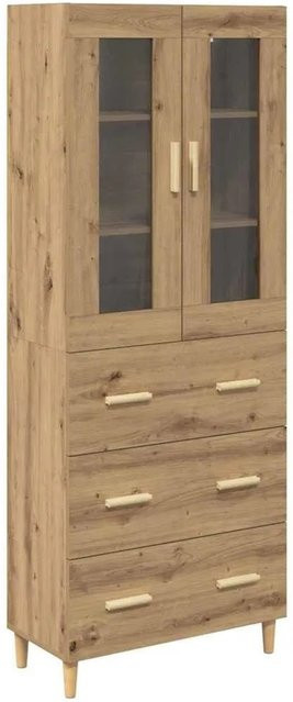 vidaXL Highboard Artisan-Eiche mit Schubladen und Glastüren, Farbe Braun, B: 69,5 cm, T: 34 cm, H: 180 cm - Bild 1