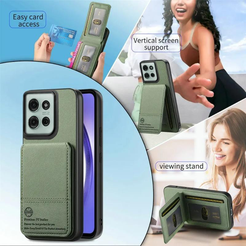 Lederne Flip-Portemonnaie Handyhülle mit Kartensteckplatz für Motorola Edge 60, 50 Fusion, 60S, Moto G06, G86 Power, G85, G84, G35, G75, G56 und Edge 60 Stylus in Grün - Bild 4