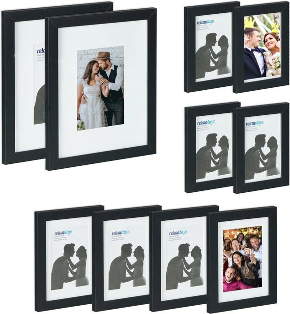 Relaxdays Bilderrahmen 10er Set aus MDF und Glas in Schwarz zum Aufstellen und Aufhängen - Bild 1
