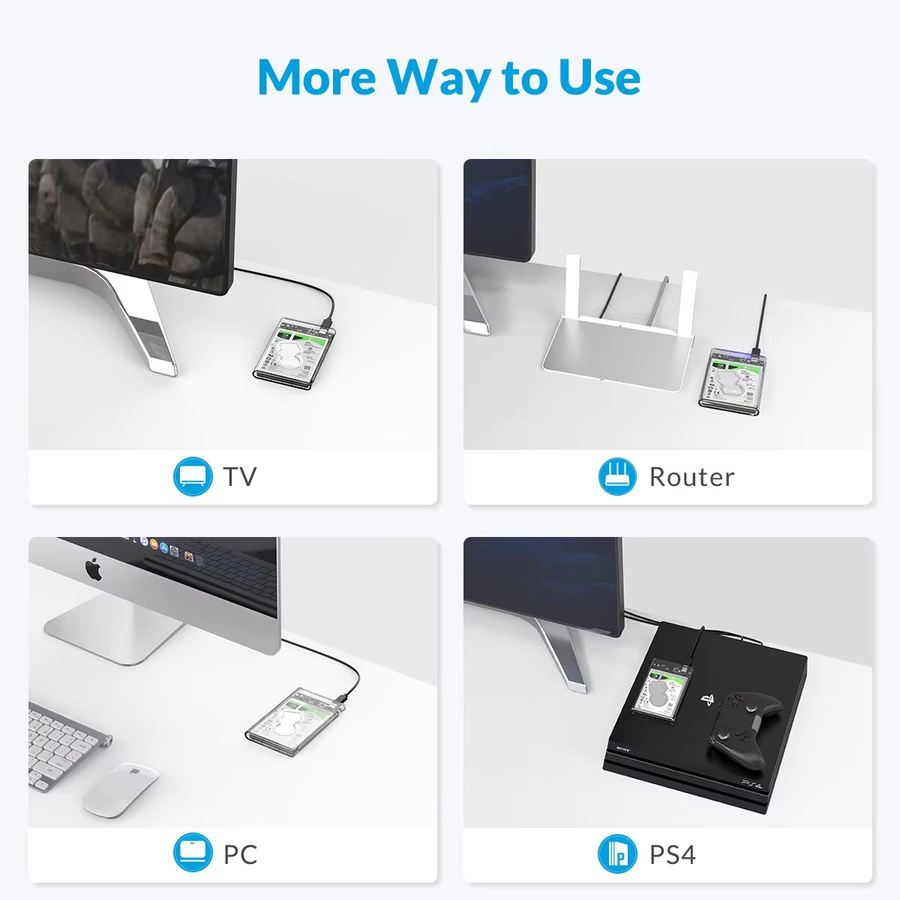 ORICO externes 2,5 Zoll Festplattengehäuse USB 3.0 zu SATA III, transparent, werkzeuglos für 7 mm und 9,5 mm SATA HDD und SSD - Bild 4