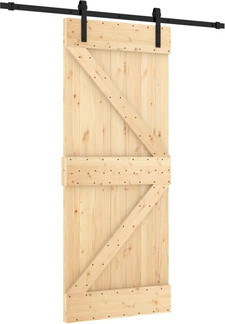 vidaXL Schiebetür aus Massivkiefer in Natur und Schwarz, B: 85 cm, H: 210 cm - Bild 1