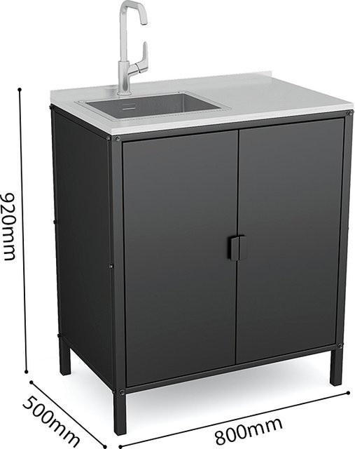 XMSJ Außenküchenschrank aus Metall mit Spüle in Weiß und Schwarz, modernes Design für Garten und Küche - Bild 1