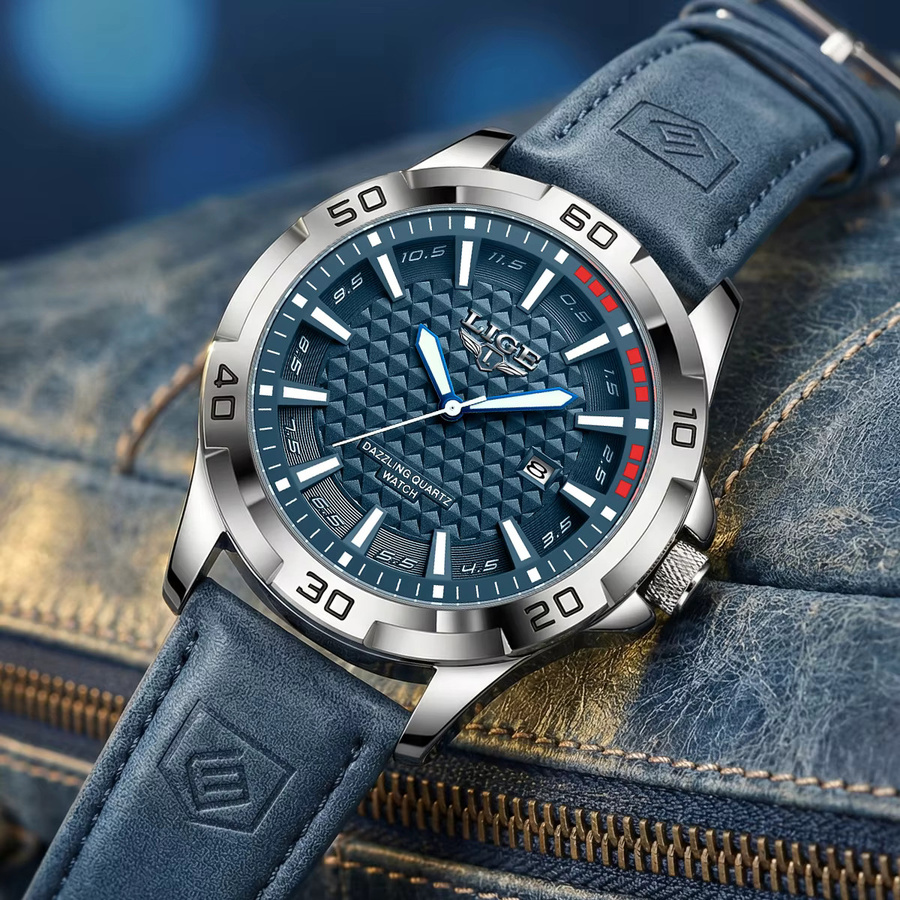 LIGE Armbanduhr Quarz, Leder, Blau, Herren - Bild 2