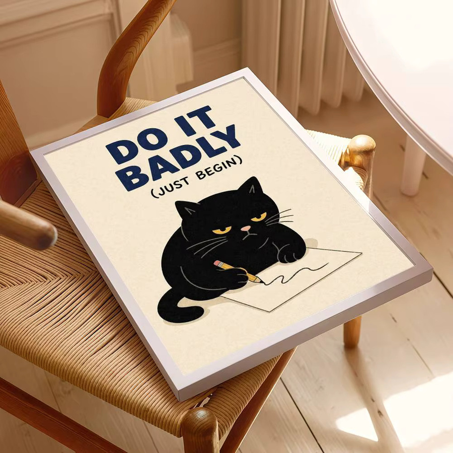 Selbstklebendes Anime-Poster mit Cartoon-Katze und inspirierenden Zitaten, Kawaii Wandkunst in HD-Qualität, Retro-Design, Mehrfarbig - Bild 5