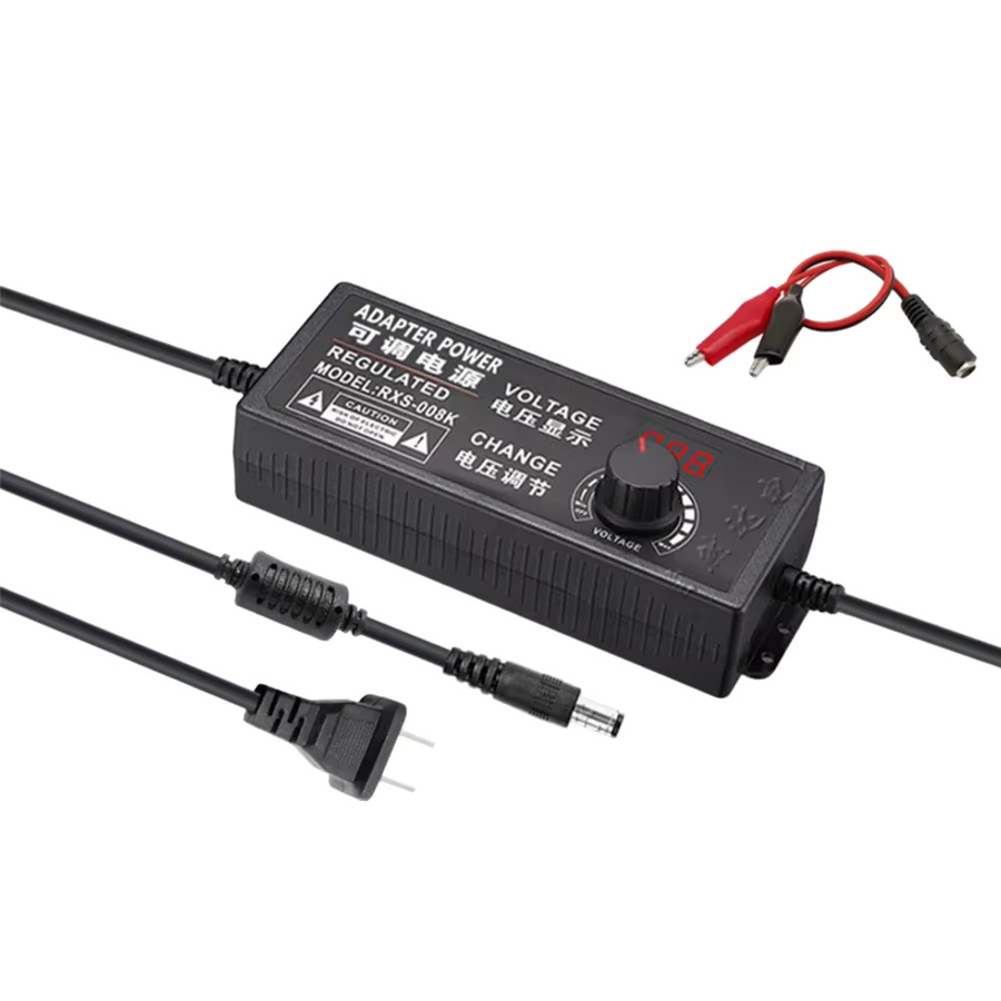Tragbares Universal-Netzteil 3V-24V-3A mit EU/US-Stecker und Krokodilklemmen, einstellbare AC zu DC Labor-Stromversorgung in Schwarz - Bild 3
