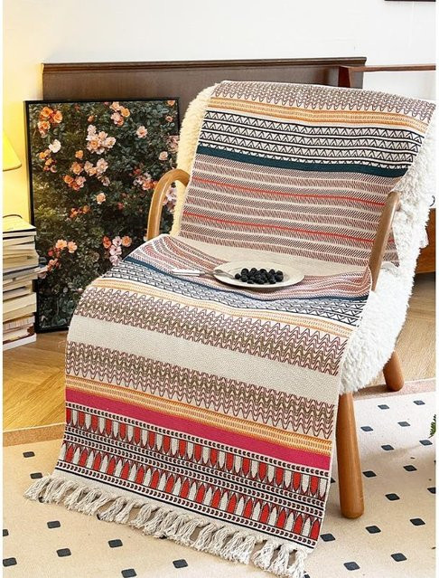 Retro Sofabezug aus Baumwolle und Leinen in Orange Multicolour mit Grafikdesign, Breite: 60 cm, Tiefe: 90 cm - Bild 1