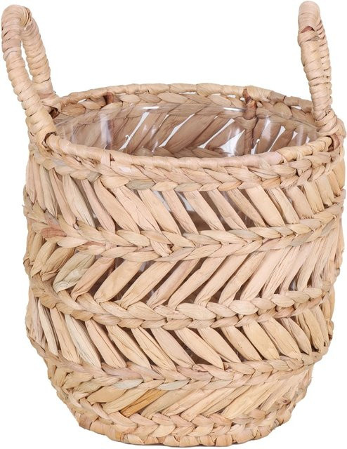 A.H.G. Pflanzkorb aus Wasserhyazinthe mit PET-Einsatz, Farbe Beige-Natur, Durchmesser: 28 cm, Höhe: 26 cm - Bild 1