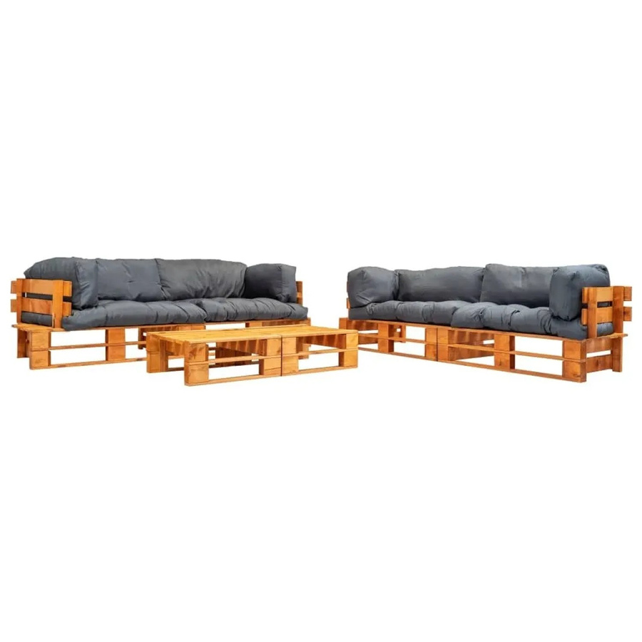 vidaXL 6-tlg Garten-Lounge-Set aus Kiefernholz mit grauen Polstern in Braun und Grau - Bild 2