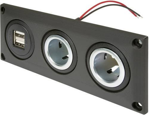 ProCar Einbausteckdose in Schwarz mit USB-A Doppelsteckdose und 2 Powersteckdosen für 12 V und 24 V - Bild 1