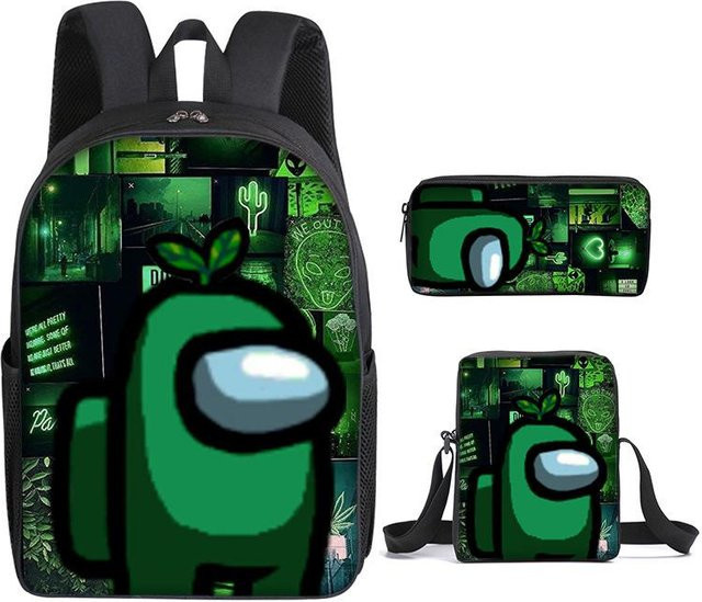 3-teiliges Schulrucksack-Set für Schüler in Grün aus Oxford-Stoff mit Schultasche, Schultergurt und Federmäppchen - Bild 1