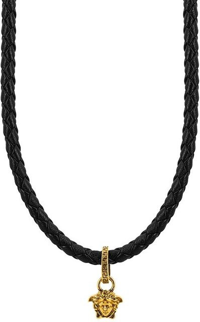 Versace Medusa Anhänger, geflochtenes Lederhalsband, Schwarz, Damen - Bild 1