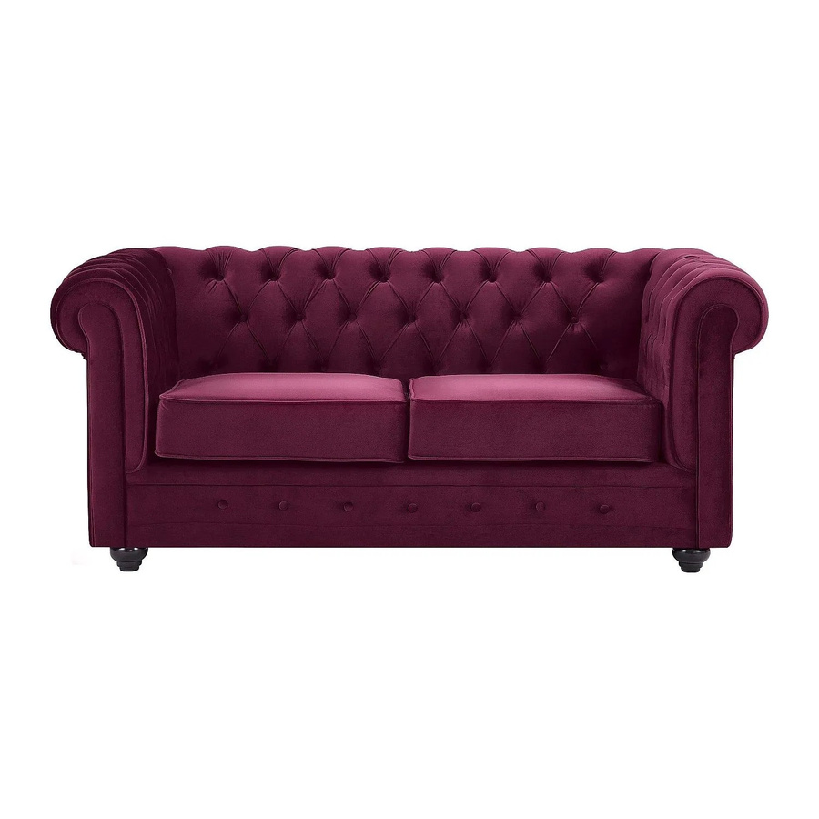 Vente-unique Chesterfield Sofa aus Samt in Bordeaux mit einer Breite von 165 cm - Bild 2