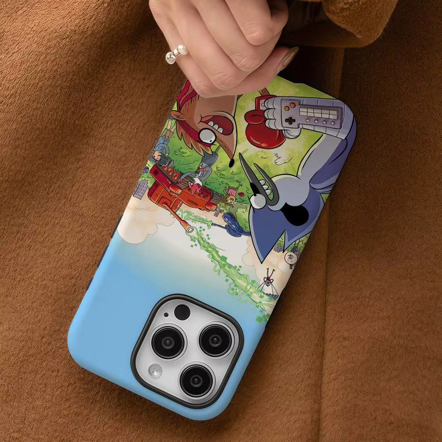 R-Regular Show Handyhülle für iPhone 17 16 15 14 13 12 Pro Max Plus in Weiß und Multicolour mit glänzender HD-Doppelschicht-Flüssigkeitshartschale - Bild 4