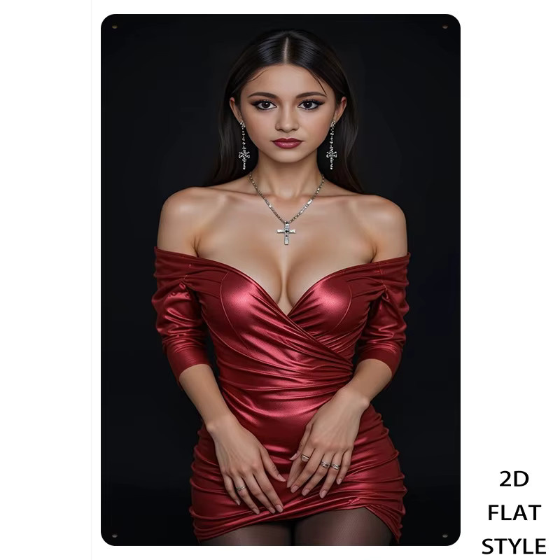 Retro Metall-Wandkunst CIFBUY mit Motiv einer Frau im roten Kleid, Breite: 20,3 cm, Höhe: 30,5 cm - Bild 4