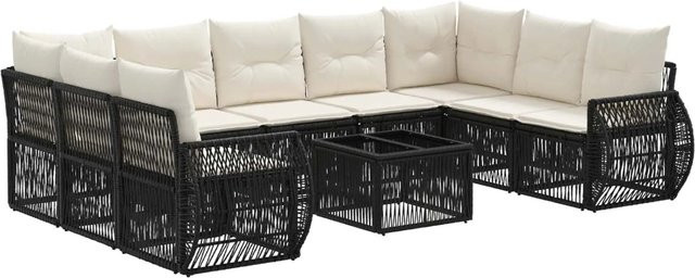 vidaXL Gartensofa-Set 10-tlg. aus Poly-Rattan in Schwarz und Cremeweiß mit Polsterauflagen und wetterfestem Metallgestell - Bild 1