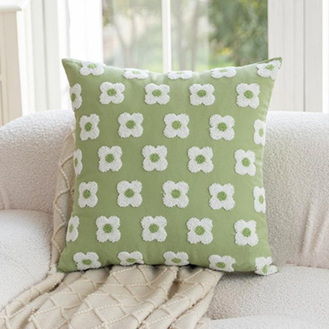 JMG Clothing Kissenbezug Landhaus Stil mit Gänseblümchen in Grün aus Plüsch und Baumwolle, B/T: 45 x 45 cm - Bild 1