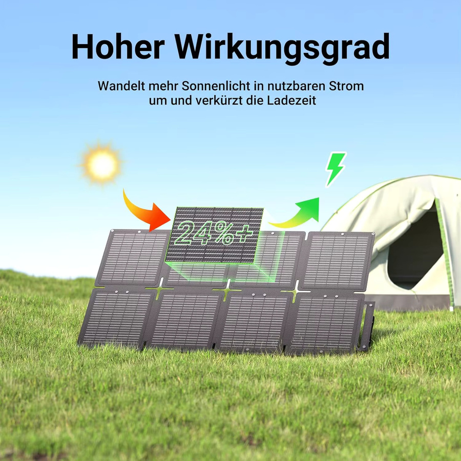 LIONSHEE 60W Faltbares Solarpanel Tragbares Solar Ladegerät IP67 Wasserdicht in Schwarz mit USB-C, USB-A und DC Ausgängen für Camping und Outdoor - Bild 3