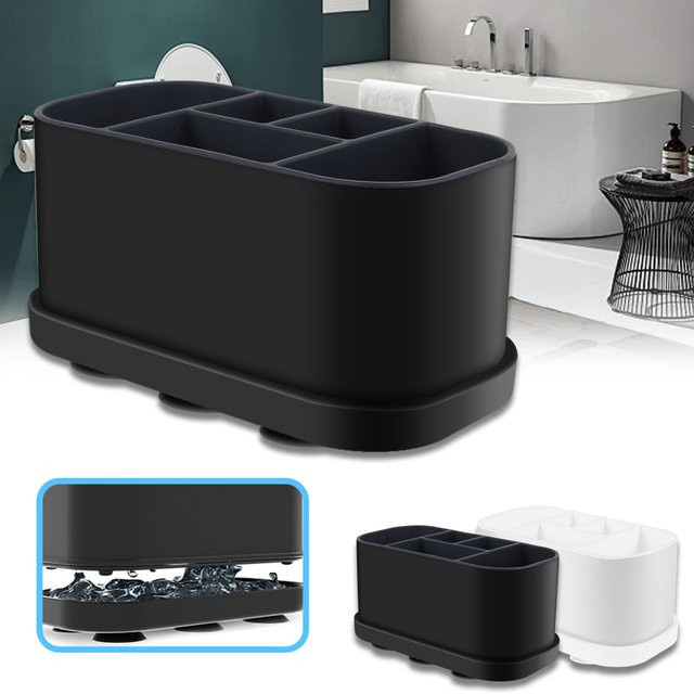 Willstar Elektrischer Zahnbürstenhalter aus Silikon mit 5 Slots, Aufbewahrungsbox für Zahnbürsten und Zahnpasta in Schwarz mit Abflussloch und Saugnapf - Bild 1