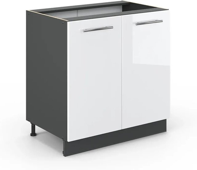 Vicco Spülenunterschrank Fame-Line Weiß Hochglanz Anthrazit mit Regal und internen Regalböden ohne Arbeitsplatte Breite: 80 cm - Bild 1