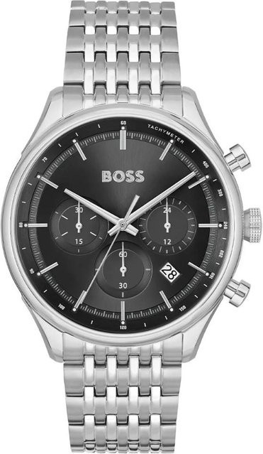 Hugo Boss Chronograph, Herrenuhr, Quarz, Edelstahl, 45 mm, Silber, Schwarz - Bild 1