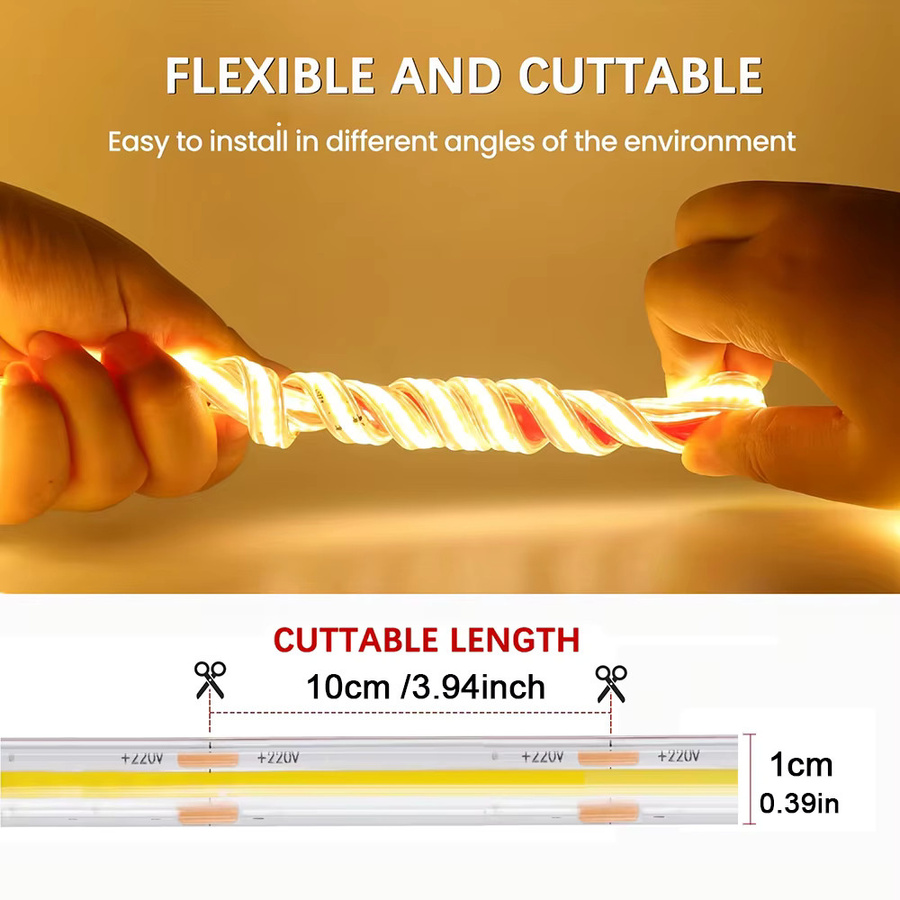 Mikenoon COB LED-Streifen 220V Selbstklebend Warmweiß Flexibles LED-Lichtband für Küche und Bar - Bild 4