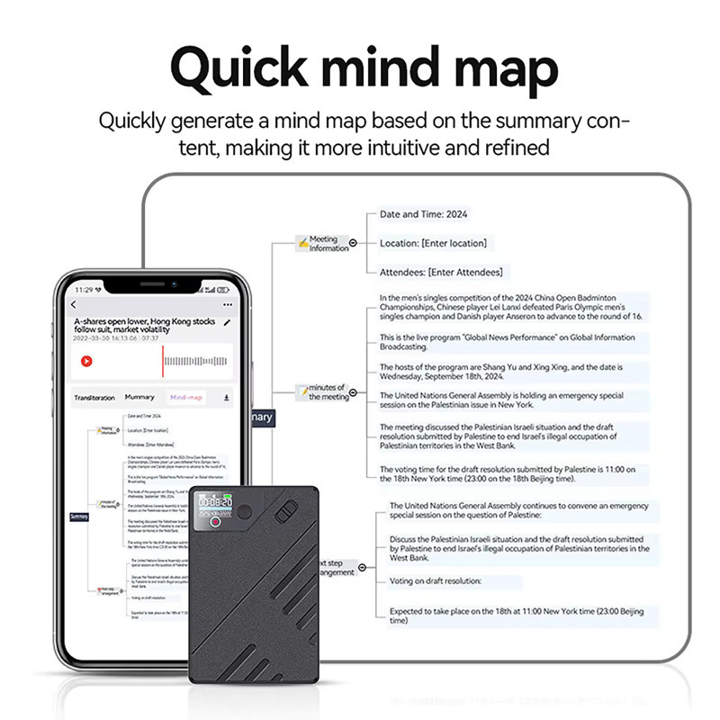 luxuglow AI Voice Recorder mit ChatGPT Smart Voice To Text Funktion für Telefonanrufe, Besprechungen und Interviews in Schwarz - Bild 2