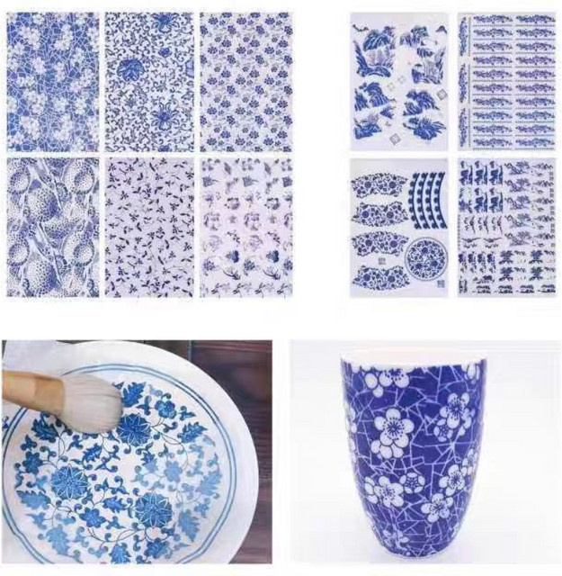 Keramik-Ton-Transferpapier mit blauem Blumenmuster für Unterglasur-Dekorationen und traditionelle Jingdezhen-Maltechniken - Bild 1