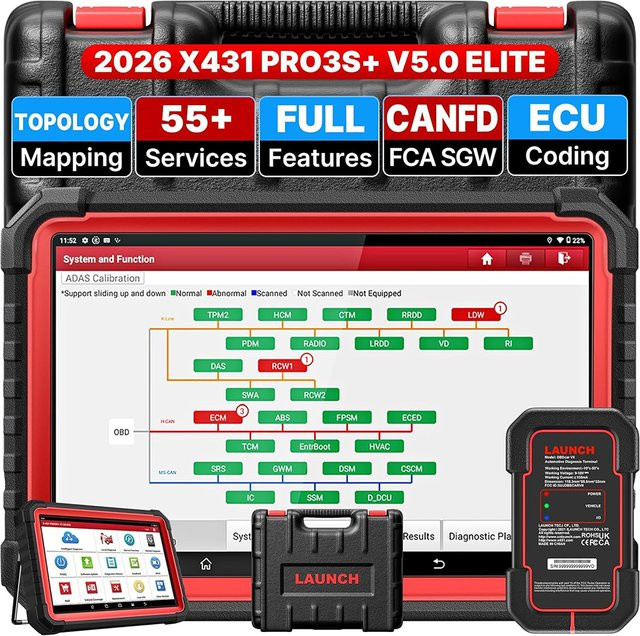 LAUNCH X431 PRO3S+ V5.0 All-in-One Bidirektionales Diagnosegerät in Schwarz mit Topologie-Karte, ECU-Code, 55+ Servicefunktionen, Vollsystem, CANFD & DOIP und Auto-Scan - Bild 1