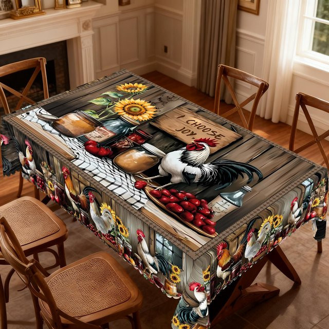 Weihnliche Tischdecke Beau Maison im Vintage-Bauernhaus-Stil mit Weihnachtsmann, Rentier und Weihnachtsbaum, Farbe Schwarz/Mehrfarbig, B/T: 140 x 180 cm - Bild 1