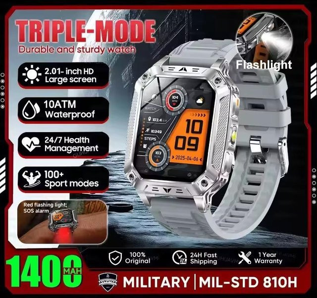Smartwatch für Herren mit AMOLED HD Display, GPS, Herzfrequenzmessung, Bluetooth-Anruffunktion und 1400mAh Akku, 10ATM wasserdicht, Farbe: Grau - Bild 1