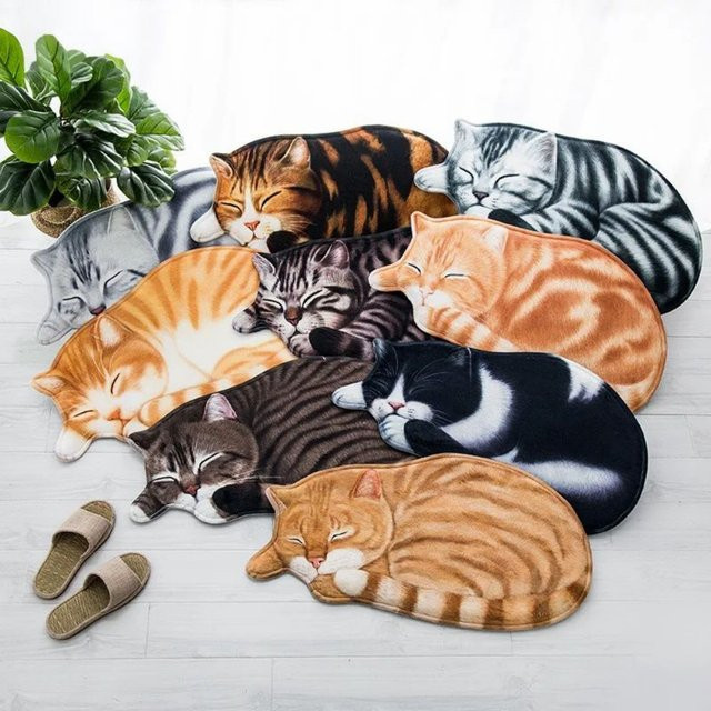 VIKAMA 3D-Teppich in Katzenform, rutschfester und weicher Tierdruck-Teppich aus Polyester in Multicolour für Wohnzimmer, Schlafzimmer, Badezimmer oder Flur - Bild 1