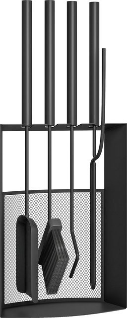Outsunny Kaminbesteck Set 5-teilig aus Metall in Schwarz mit Besen, Schaufel, Schürhaken, Zange und Ständer - Bild 1