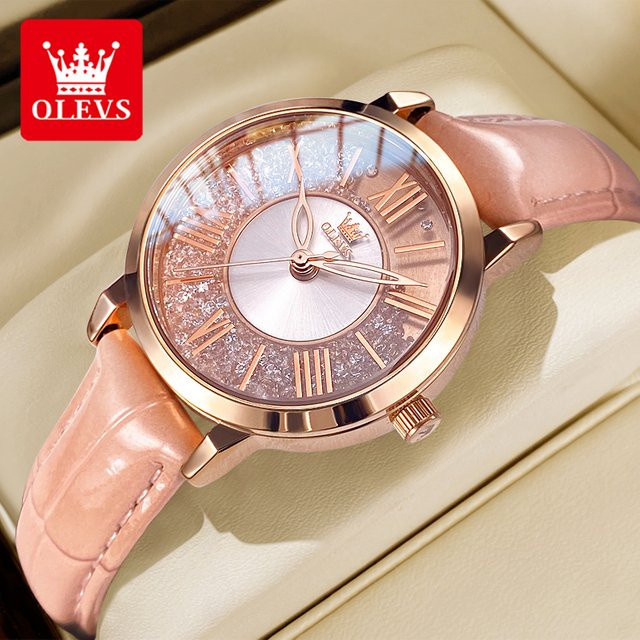 OLEVS Armbanduhr Quarz, Leder, Roségold, Kristall, Damen - Bild 1
